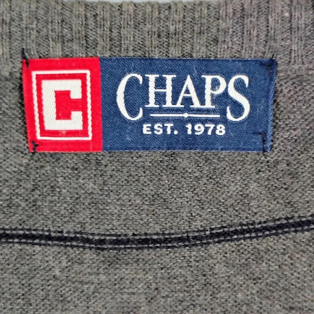 Chaps Mens XL Sweater Vest Grey Blue Striped Cotton Preppy Grandpacore Academia